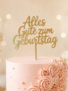 3件組金色鏡面壓克力 Alles Gute Zum 蛋糕插牌，自由流暢德文草寫字母附插棒，蛋糕頂部裝飾，德式生日派對、歐洲生日慶祝蛋糕裝飾用品 - C - 查看 1