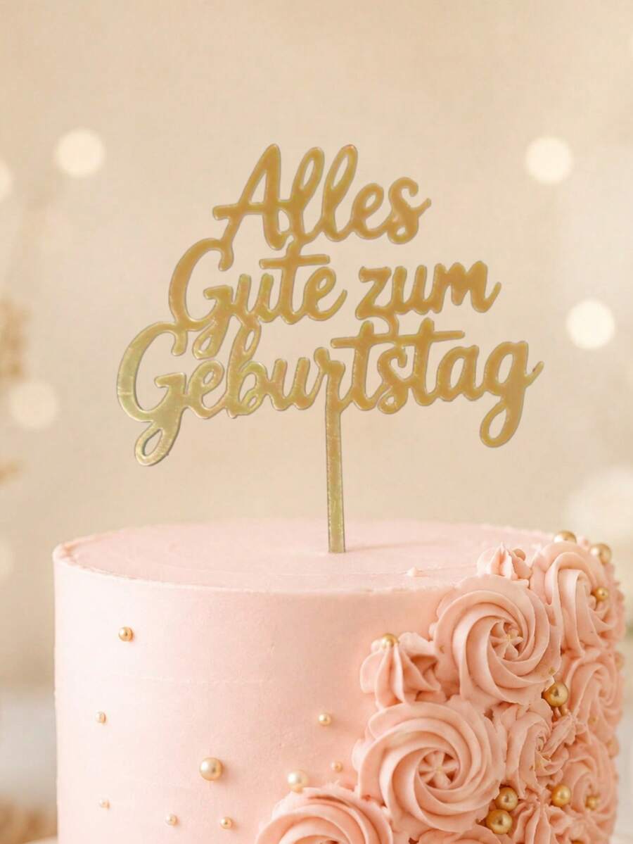 3件組金色鏡面壓克力 Alles Gute Zum 蛋糕插牌,自由流暢德文草寫字母附插棒,蛋糕頂部裝飾,德式生日派對、歐洲生日慶祝蛋糕裝飾用品 - C - 查看 1