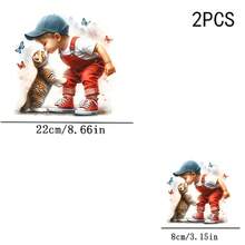1/2/3PCS Cute Young Boy And Cat Design Pattern Heat Transfer, Vinyl Print, Heat Transfer Sticker, Iron-On Transfer Iron-On Sticker Decal - Iron-On Suitable For Throw Pillows, DIY, Backpacks, T-Shirts, Canvas Bags, Sweatshirts, Jeans, T-Shirts, Clothing, Sewing Supplies - Multicolor - View 4