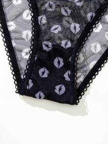 Aesletic 1pc Women's Panties, Sexy Lace Mesh, Soft Comfortable Breathable Triangle Panties, Suitable As Valentine's Day Gift - Black - View 6