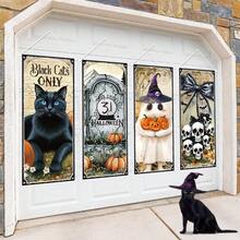 4pcs Halloween Vintage Hanging Flags Party Decoration, Vintage Theme Party Banner, Black Cat, Skeleton, Ghost Horror Decor, Outdoor Wall Art, Porch Sign Backdrop, Suitable For Haunted House Halloween Decoration, Halloween Party Supplies - A - View 6