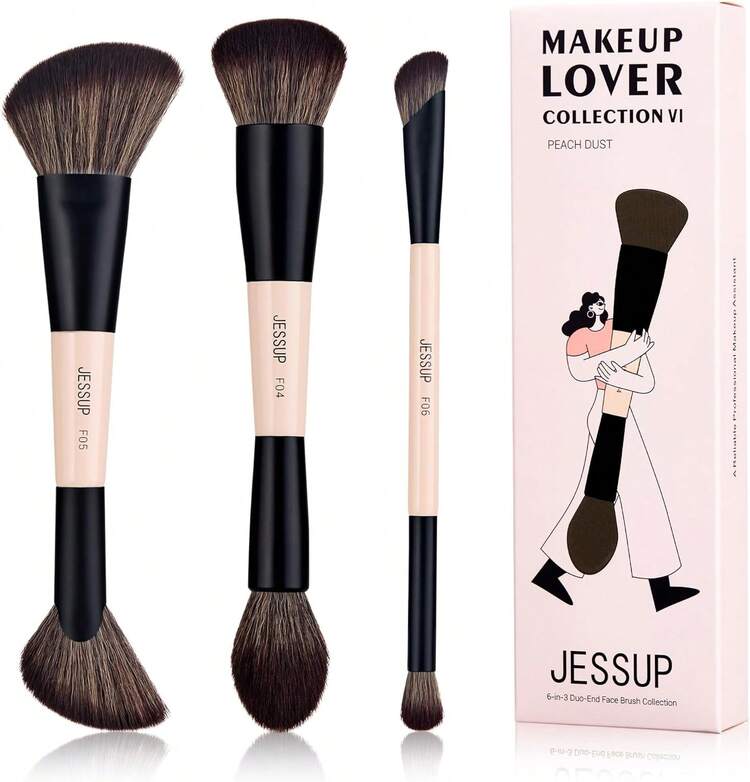 Jessup Brochas Maquillaje Set con Esponja de Maquillaje, 7pcs Set de Regalo Pinceles Maquillaje para Mujeres para Base Corrector Sombra de Ojos Contorno Polvo Difuminador Delineador de Cejas, T506 - b-T508 - Añade 2