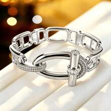 1pc Women's Fashion Bracelet, Geometric Chain Link Bangle With Zirconia Inlay, Niche Design, Versatile Commuter Elegant Jewelry Accessory - Bracelet - View 4
