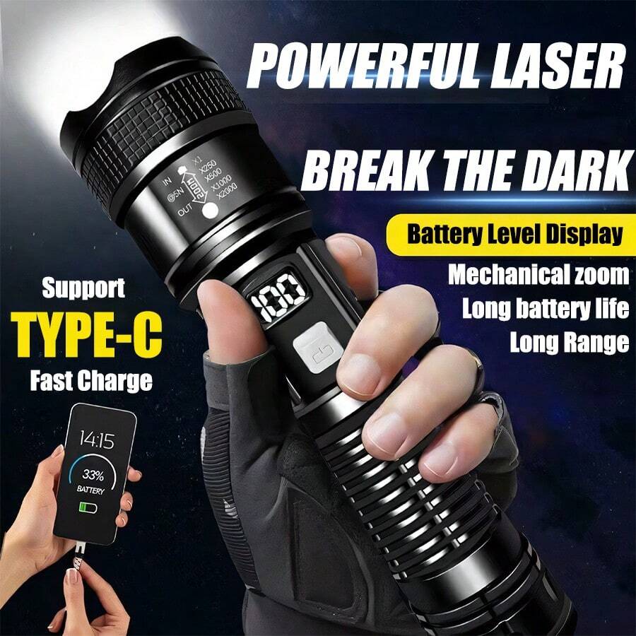 Ultra Bright USB Rechargeable LED Long Range Tactical Flashlight, Waterproof Outdoor Camping Fishing Light - Multicolor - View 1