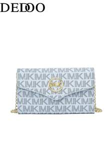 Dedoo PU Leather Dual-Color Letter Print Casual Shoulder Bag, Envelope Bag, Chain Shoulder Bag, Crossbody Bag, Women's Style, Fashionable And Versatile - Blue - View 2