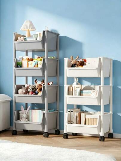 3/4/5-Tier Storage Cart, Practical Plastic Universal Wheel Cart With Casters, Mobile Storage Rack With Wheels, 360-Degree Rotating Design, Multi-Purpose Utility Cart, Bookshelf Trolley, Storage Cabinet, Decorations And Gifts