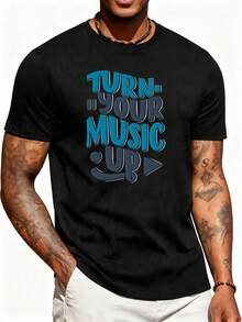Camiseta de hombre de estilo casual con diseño gráfico Turn Your Music Up, ropa de verano para amantes de laúsica y opción de regalo de moda - Blanco - Ver 1