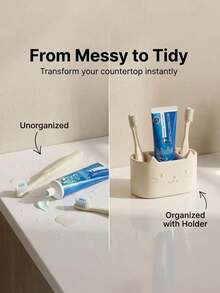 1pc Cat Design 3-Slot Toothbrush & Toothpaste Holder With Drainage Function, Multi-Functional Toothbrush & Toothpaste Storage Rack, Bathroom Accessory, Home Decor - Multicolor - View 6