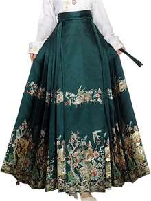 Traje de baile de Hanfu Tang Ming para mujer, diseño de patrón dorado, bordado de Hanfu - Falda azul marino - Ver 11