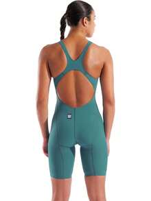Arena Arena Women's Powerskin Impulso Kneeskin Swim Racing Suit Open Back Short Leg Traje de baño de una Sola Pieza Mujer - Rosa impactante/verde agua - Ver 2