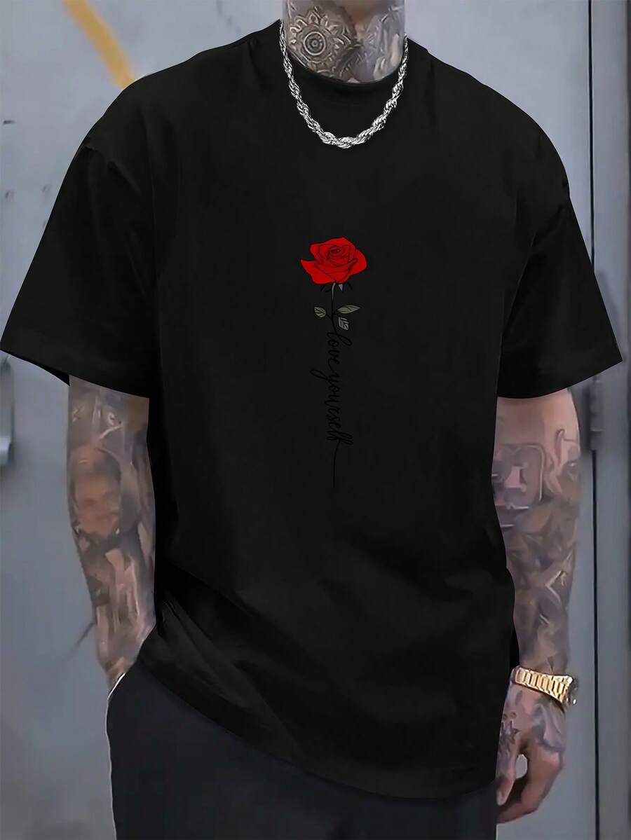Print Tee Shirt, Tees For Men, Casual Short Sleeve T-Shirt For Summer - 黑色 - 查看 1