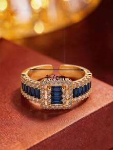 1pc Vintage Palace Style Square Colorful Wide Band Open Ring, & Bright Adjustable Index Finger Ring, Luxury Retro Versatile Jewelry - Open Ring - View 6