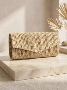 Bolso de mano de terciopelo beige para mujer, bolso de mano formal para con correa de hombro con cadena - Verde - Ver 1