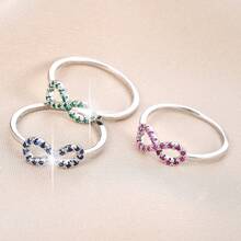 1pc Women's Silver-Color Rhinestone Infinity Symbol Ring, Sweet Minimalist Hollow Band, Versatile Accessory For Daily Commute And Date - Blue - View 1