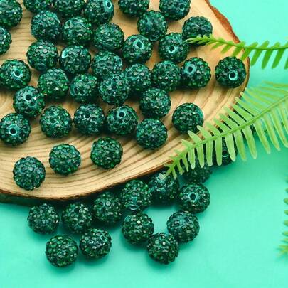 150PCS 10MM 5-Row Rhinestone Ball Full Drill Straight Hole Shambhala Soft Clay Rhinestone Beads In Dark Green, Suitable For DIY Jewelry Making, DIY Accessories, Perfect For All Seasons, DIY Jewelry Projects Including Bracelets And Earrings