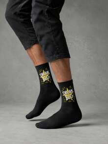 5 Pairs Random Men's Breathable Sweat-Absorbing Letter Mid-Calf Socks - Multicolor - View 3