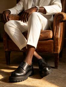 Herren Derby Schuhe mit dicker Sohle im Paar-Stil, runde Zehenpartie, Schnür-Loafer, Doppelgelenk, britischer Stil, Vintage-Leder-Schuhe, höhenverstärkende Lässig Schuhe, Arbeitskleidungs-Stil Stiefel - Schwarz - Übersicht 10