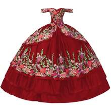 Vestidos de quinceañera con bordado floral con hombros descubiertos y temática mexicana, vestido de baile para mujer 2023 - Amarillo - Ver 21
