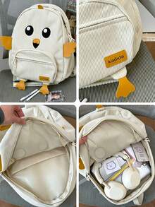 2025 New High Cost-Performance Student Backpack, Canvas Corduroy Minimalist Large Capacity Duck Pattern Middle School Student Bag - White - View 7