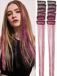 12pcs Seamless Hair Extensions Laser Gold Shiny Colorful Ribbon Straight Hair Pieces Dyed Faux Colorful Hair Decoration - View 6