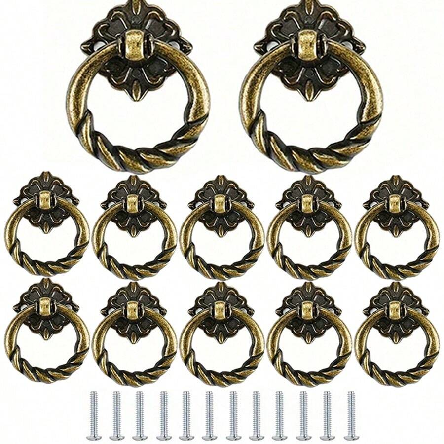 12pcs - Bronze Cabinet Handles - 1.18 Inch Vintage Style Knurled Drawer Pulls, With Screws, Vintage Round Handles, Suitable For Dressers And Furniture Restoration. - Copper - View 1
