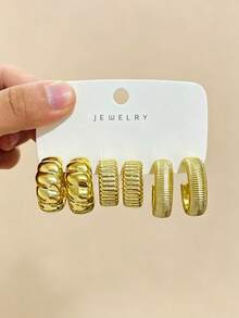 4-6-16PCS Set Anting-Anting Geometris Bunga Matahari Elegan Modis Berwarna Emas, Set Anting-Anting Fashion Wanita, Untuk Pemakaian Sehari-hari, (Bahan CCB Ringan, Tidak Pudar) - Emas - View 3