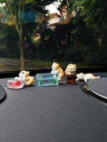7pcs Set Cute Cat Catching Fish Car Dashboard Decoration, Creative And Fun Mini Fish Tank Cat Car Interior Ornament, Car Interior Decor (Includes Trace-Free Adhesive For Fixing) - Cat Catching Fish - View 4