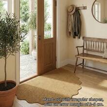 1pc Faux Sisal Asymmetrical Wavy Edge Doormat, Semi-Circular Wavy Design, Hand-Cut Delicate Texture Entryway Mat, Pet-Friendly Scratch-Resistant Wear-Resistant Mat, Natural Style Decorative Foot Mat For Hallway And Bedroom, Asymmetrical Size, Cutting Error 1-5cm, Decorative Rug, Bedroom Decor, Small Rug, Home Decor, Living Room Small Rug, Bedroom Rug, Outdoor Rug, Washable Rug - C - View 3