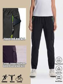 Women's Cargo Pants With Zipper Pockets And 3D Large Side Pockets, Tear-Resistant Multi-Pocket Outdoor Sports Long Pants Black - Black - View 2