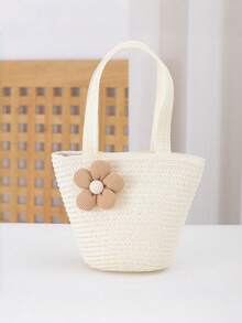 1pc Minimalist Floral Pattern Straw Crossbody Bag For Spring/Summer - Hand-held Flowers - View 3