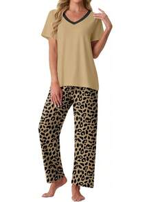 PrinStory - Conjunto de pijama suave de 2 piezas para mujer, conjunto de pijama casual de manga corta con bolsillos - Azul Cristantemo - Ver 22