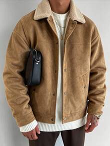 Men's Fashionable Casual Thick Warm Plus Fleece Thick Fleece Jacket - Coffee Brown - View 1