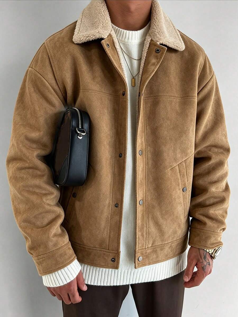 Men's Fashionable Casual Thick Warm Plus Fleece Thick Fleece Jacket - Coffee Brown - View 1