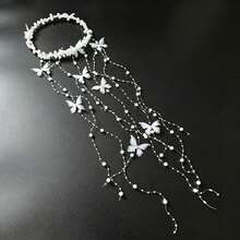 1pc Exquisite Faux Pearl Beaded Tassel Hair Chain Headpiece, Handmade, Suitable For Bride Wedding Party Festival Spring Photography - Multicolor - View 9
