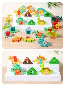 Wooden Animal Alphabet & Dinosaur Number Matching Blocks, Montessori ABC Letter Counting Learning Toy, Educational Word Spelling Puzzle Game, Fine Motor Skills Toy - Multicolor - View 4