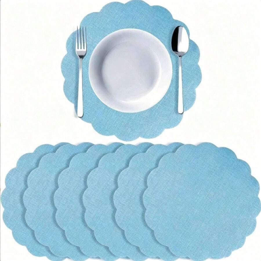 12/24/50/100 piezas Manteles individuales de lino con encaje floral, manteles redondos con forma de flor de 33.5 cm, manteles reutilizables para bodas de otoño, estilo rústico marrón para cenas, fiestas y decoración de granja - Multicolor - Ver 1