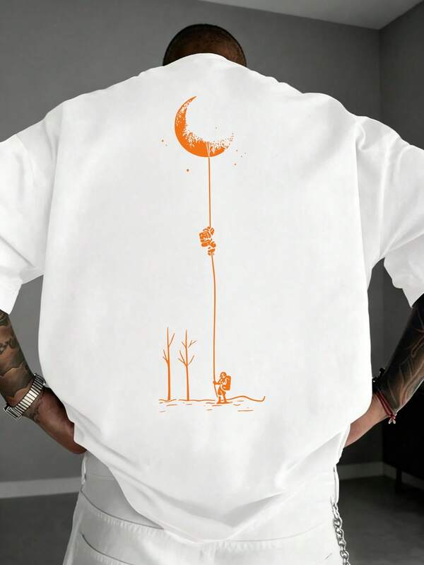Summer Casual Versatile Comfortable Moon Print Round Neck Short Sleeve T-Shirt