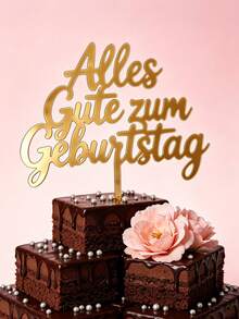3件組金色鏡面壓克力 Alles Gute Zum 蛋糕插牌，自由流暢德文草寫字母附插棒，蛋糕頂部裝飾，德式生日派對、歐洲生日慶祝蛋糕裝飾用品 - C - 查看 3