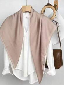 1pc Women's Solid Color Muslim Hijab, Fashionable Minimalist Lightweight, Towel-Style Conservative Hijab - Khaki - View 3