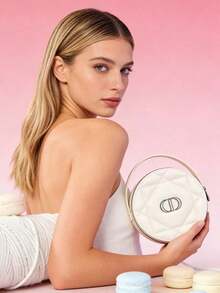 Dior Light Apricot Round Makeup Bag - Handheld Makeup Bag With Zipper And Built-In Makeup Mirror | Luxurious And Elegant Makeup Bag, Suitable For Daily Use And Travel - White - View 8