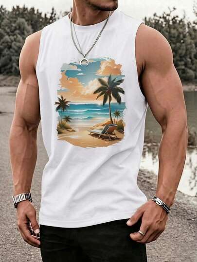 Chaleco sin mangas estampado unisex cómodo y transpirable, ideal verano vacaciones viajes deportes exterior, combinable conjunto parejas hombre mujer ligero fresco