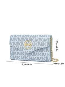 Dedoo PU Leather Dual-Color Letter Print Casual Shoulder Bag, Envelope Bag, Chain Shoulder Bag, Crossbody Bag, Women's Style, Fashionable And Versatile - Blue - View 5
