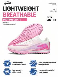Men's Reinforced Anti-Collision Toe Cap TF Turf Football Shoes, Unisex, Hard Toe Protection Front, Durable Multi-Directional TF Small Rubber Stud Sole, Soft Plush Cushioning Breathable Upper, Adult Competitive Football Shoes For Rough Turf - Pink - View 1
