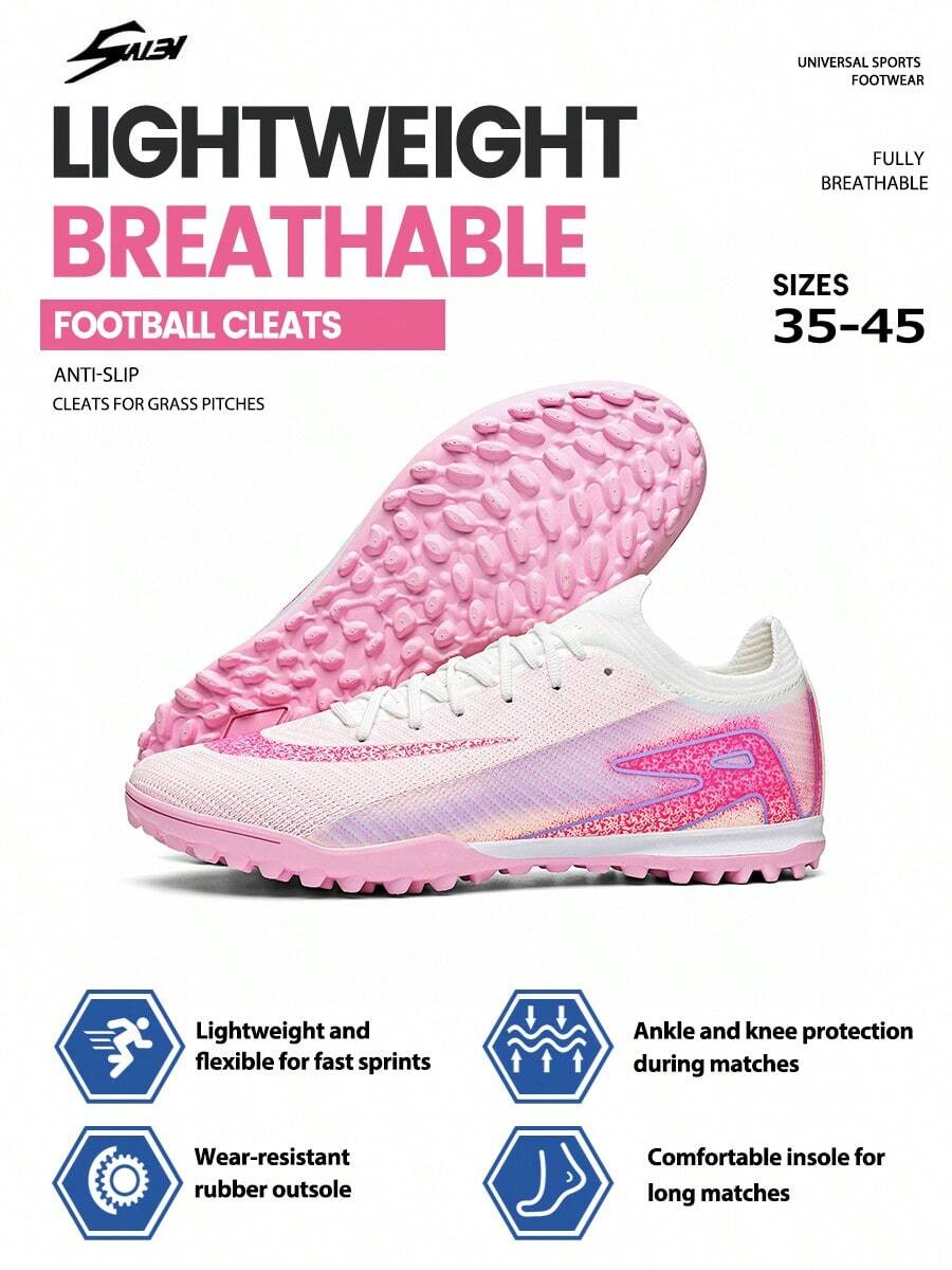 Men's Reinforced Anti-Collision Toe Cap TF Turf Football Shoes, Unisex, Hard Toe Protection Front, Durable Multi-Directional TF Small Rubber Stud Sole, Soft Plush Cushioning Breathable Upper, Adult Competitive Football Shoes For Rough Turf - Pink - View 1