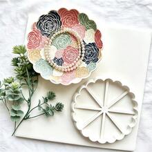 1pc Round Lace Edge Tray-Style Soft Clay Cutting Mold, Suitable For DIY Mini Jewelry Storage Dish To Store Rings, Earrings And Small Accessories - White - View 1