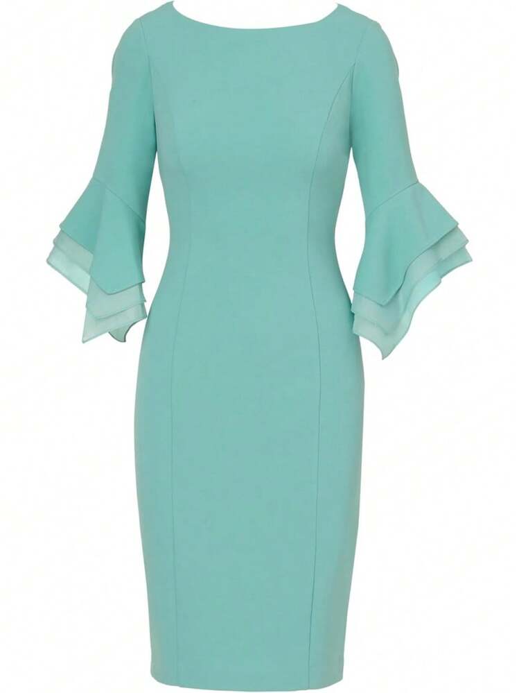 Adrianna Papell Vestido de Punto crepé con Mangas escalonadas Vestido para Mujer - Jade ahumado - Añade 5