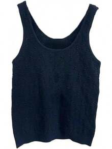 playera sin mangas de punto con cuello en U para mujer, sin mangas, ajuste ajustado, hueca - Blanco - Ver 6