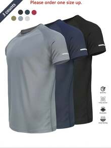 Camiseta deportiva reflectante, transpirable y de secado rápido, manga corta y cuello redondo, camiseta atlética ligera para hombre, ideal para actividades al aire libre, ropa de gimnasio y entrenamiento, top de gimnasio, ropa para exteriores - gris-azul-negro - Ver 2