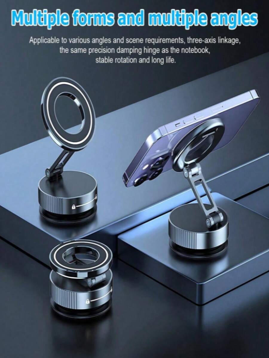 360° Three-Axis Folding MagSafe Car Phone Mount - Vacuum Magnetic Base, Supports Navigation, Compatible With All MagSafe Devices, Multi-Angle Adjustment, Compact Folding Design, Durable Hinge Structure, No Damage To Car Interior - A - View 1