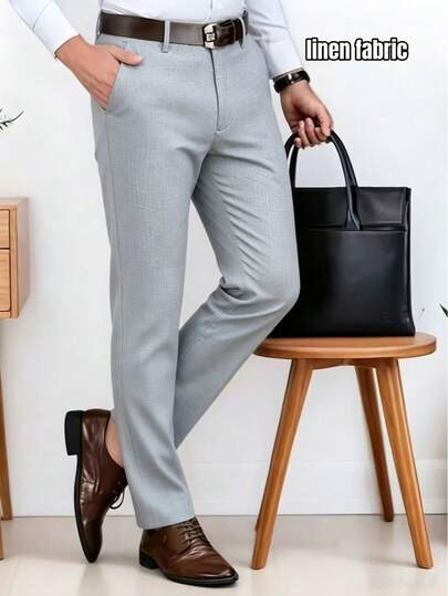 Men's New Linen Straight Leg Trousers, Comfortable & Breathable, Casual Dress Pants